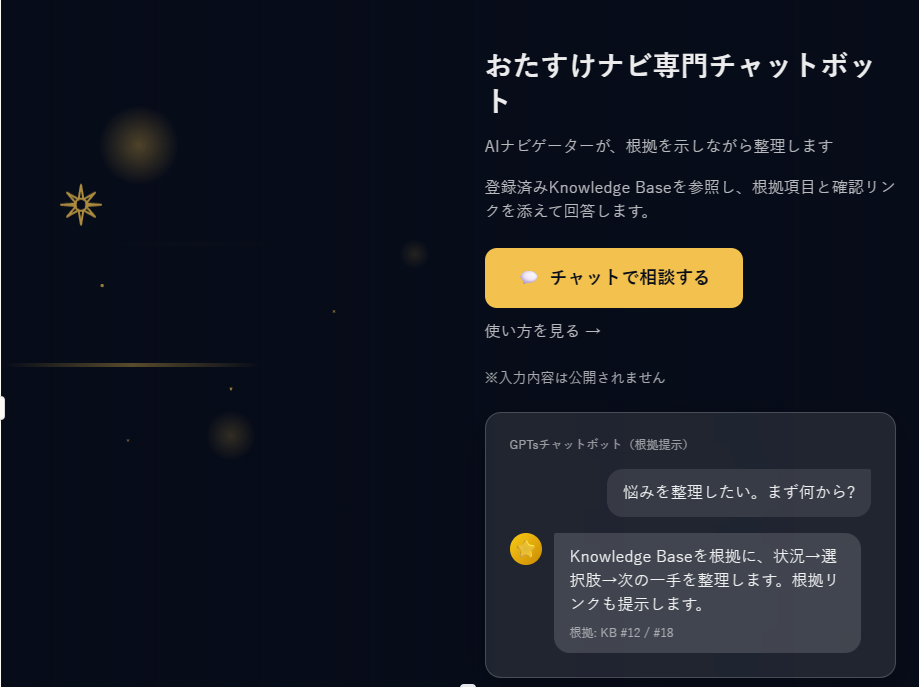 おたすけナビ専門チャットボット